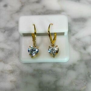 Gold 925 Heart & Pave Crystal Dangle Earrings